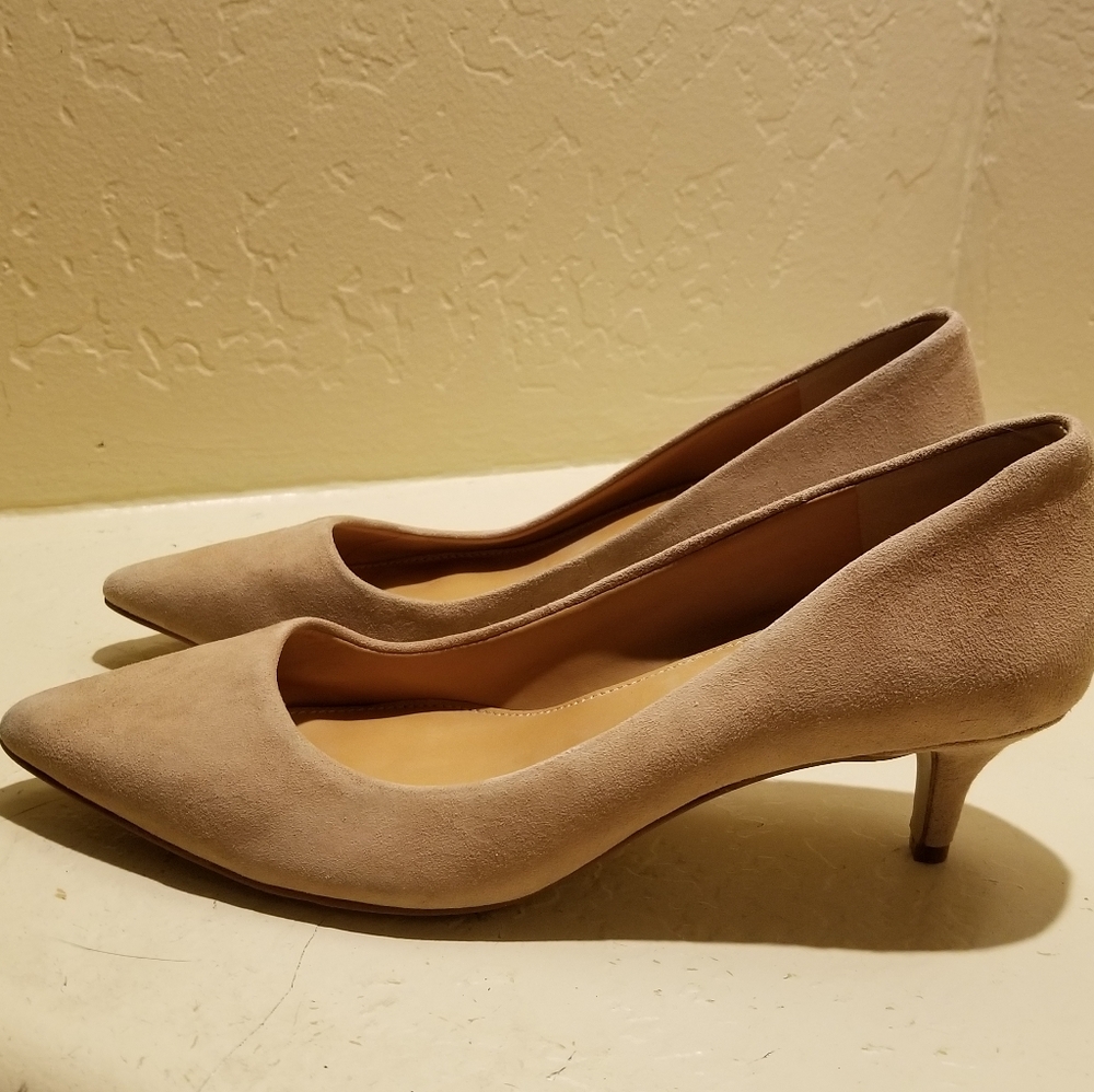 J Crew Nude Suede Kitten Heels 6.5